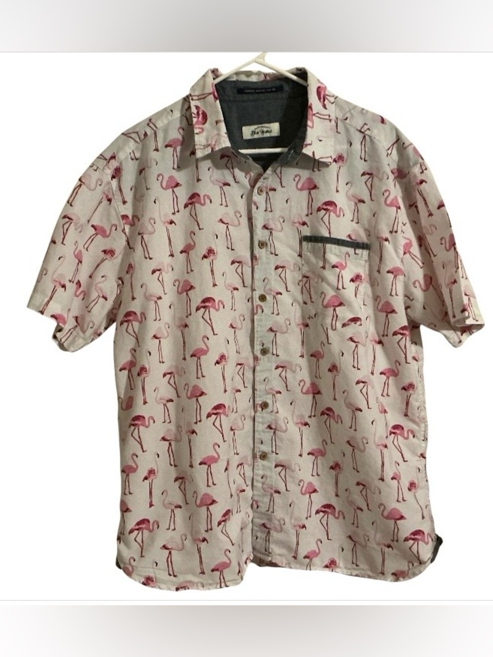 Elvis Presley Blue Hawaii Flamingo Print Hawaiian Shirt Mens XL Pink White